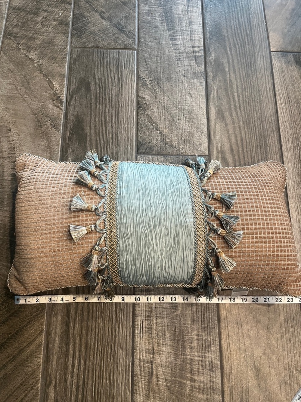 Croscill Decorative Tassel Accent Pillow in Teal and Tan